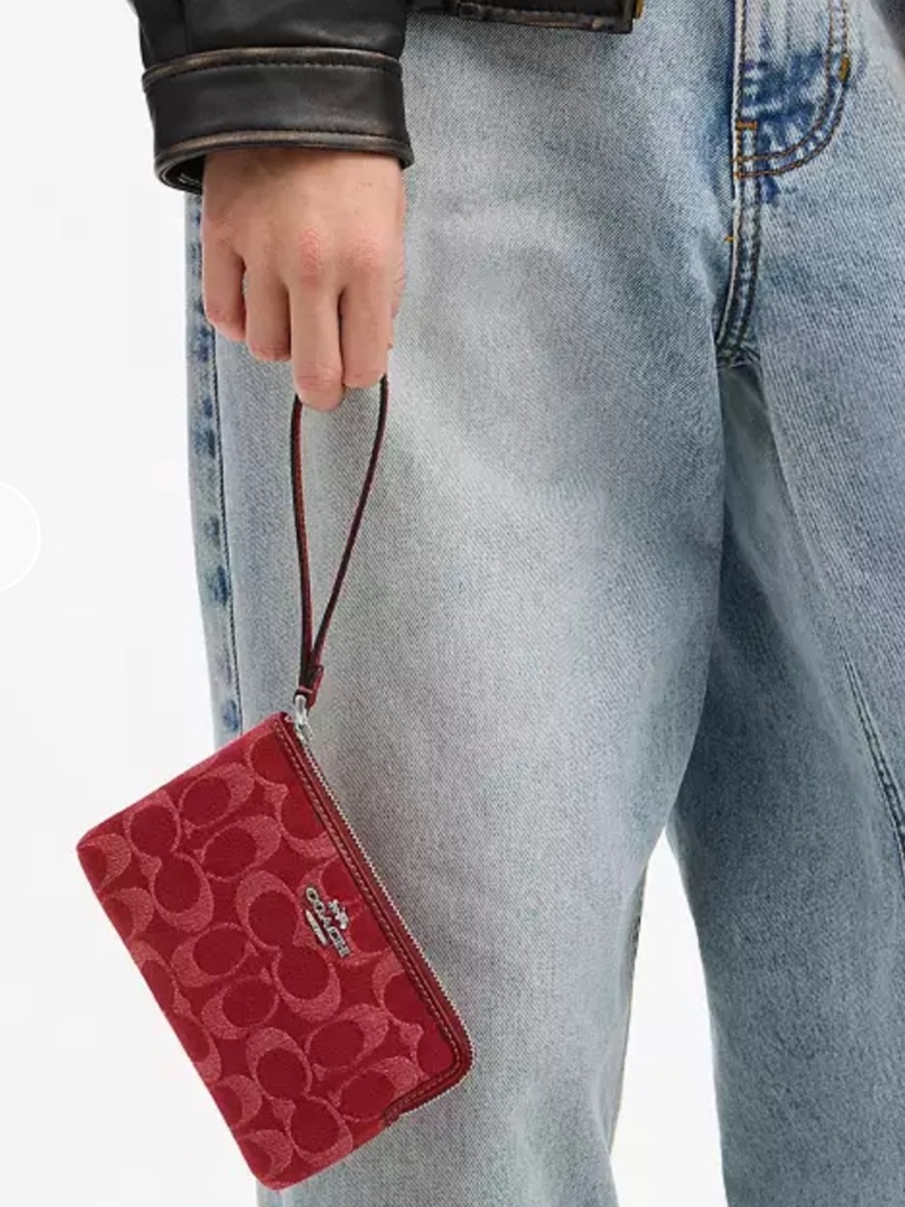 Coach Red Signature Zip Wristlet with Wrist Strap - Picture 2 of 3